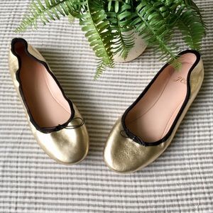 J. Crew Evie Gold Metallic Ballet Flats Leather